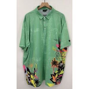 Sunday Swagger Polo Shirt Mens 3XL Green Colorful Palm Tree Golf Performance USA
